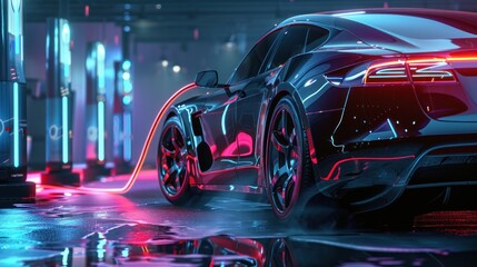 Modern futuristic EV electric vehicle technology industrial concept design, AI generated image