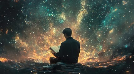 Obraz premium Cosmic Reading: A Journey Through the Universe