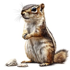 Fototapeta premium A Detailed Illustration of a Least Chipmunk Standing on its Hind Legs with Rocks at its Feet.