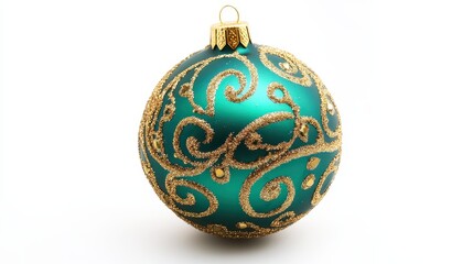 A gold and green Christmas ball isolated on a white background