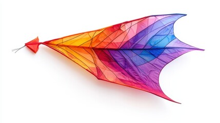 A gorgeously-hued kite isolated on a pristine white background.