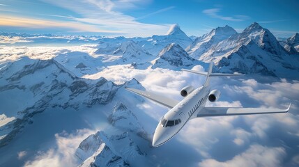 Fototapeta premium Experience the Thrill of Luxury Travel in a Private Jet Over the Stunning Swiss Alps Sky