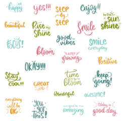 Fototapete set of colorful positive word hand lettering © finatarastic