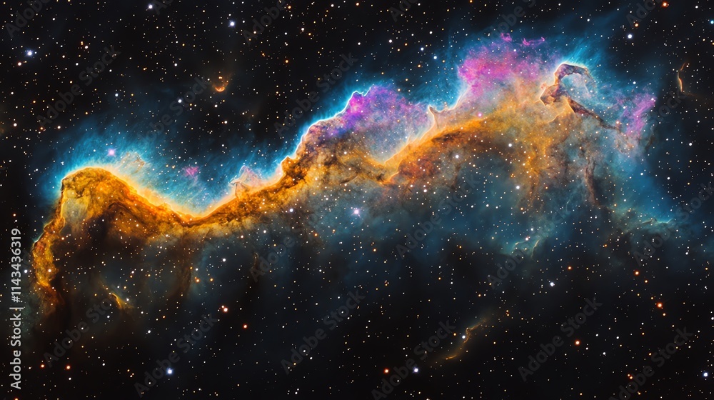Poster a vibrant nebula showcasing cosmic colors and structures in space.