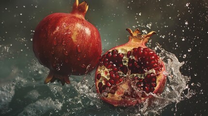 Pomegranate fruit floating in water, AI generated image