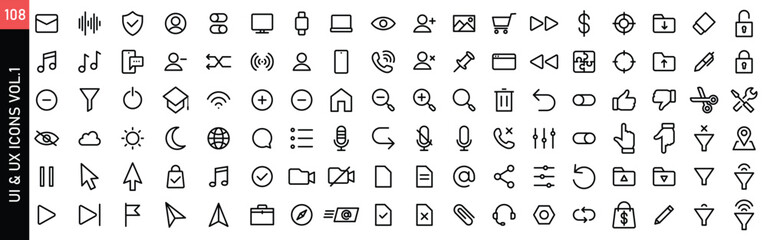 Vol 1 UI and UX solid icons. User interface icon set outline design