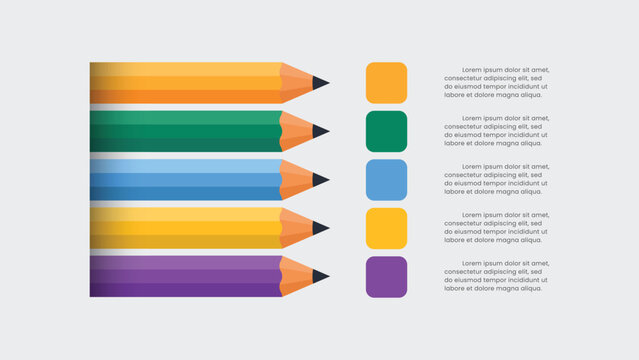 Pencil infographic with 5 options or steps. Education Infographic.