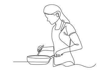 Simple continuous line draw of cooking activity minimalist concept, Cooking activity.