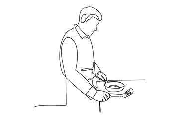 Simple continuous line draw of cooking activity minimalist concept, Cooking activity.