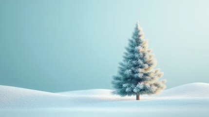 3D Christmas tree with snowy background illustration Copy space image Place for adding text or design
