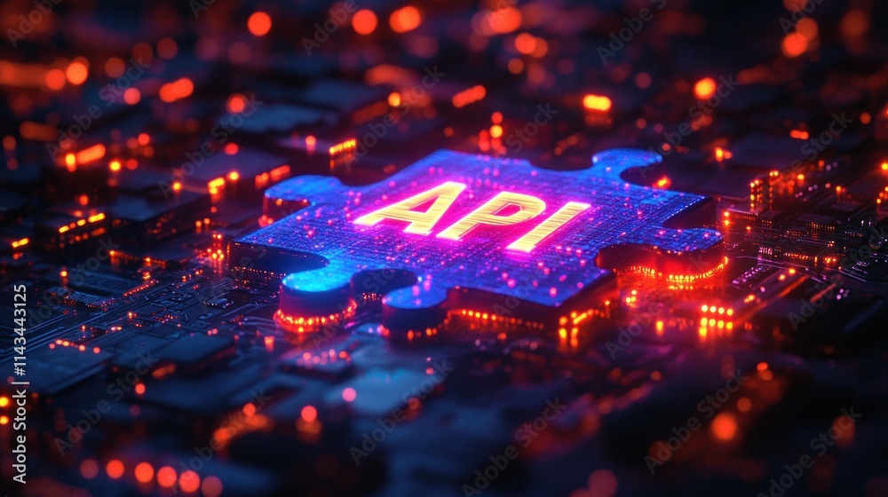 Aufkleber futuristic api integration concept with digital puzzle pieces and circuit board background