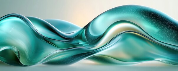 Translucent Teal and Green Waves Abstract Composition