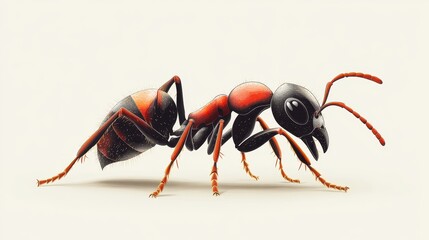 A detailed vector illustration of an ant, highlighting its intricate features, set against a white background for educational purposes.