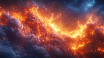 Fototapeta premium Fiery cosmic clouds, stars, and nebula.