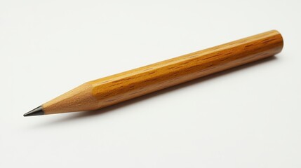 A finely pointed wooden pencil lies against a clean white backdrop, perfect for creative and academic pursuits.