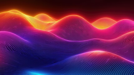 Vibrant Abstract Digital Landscape with Colorful Neon Waves and Dynamic Lines in a Futuristic Style
