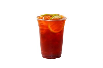 Ice Thai tea mix lemon juice serving on white background in isolated concept.