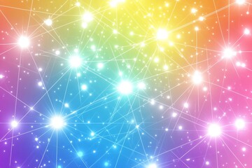 Fototapeta premium Sparkling Star Network on Vibrant Rainbow Background, Nodes of Lights on a Colorful Web