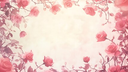 Fototapeta premium Delicate Pink Roses Frame Soft Background