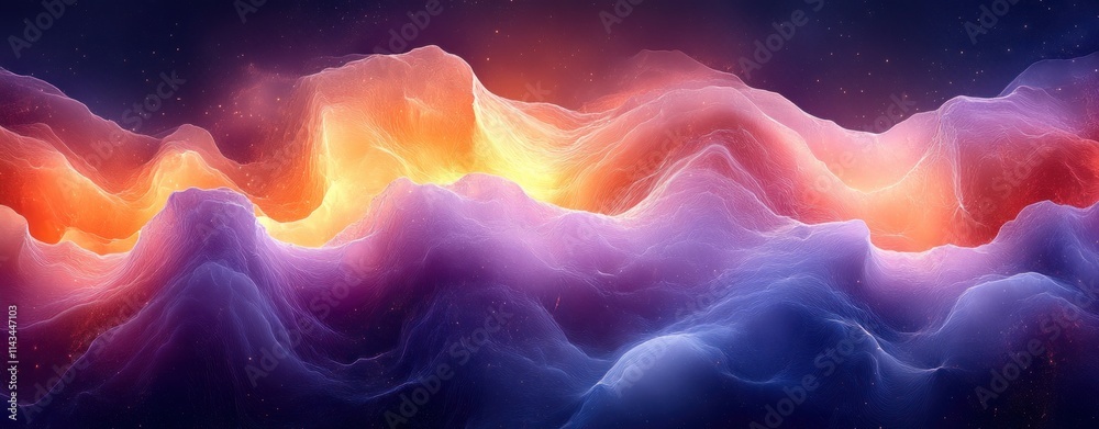 Poster Abstract Gradient Flowing Lines Background with Purple and Orange Glow