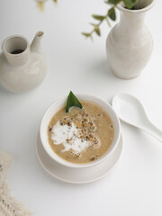 Mung bean porridge cooked with coconut milk and palm sugar, Indonesian popular dessert