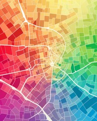 Fototapeta premium Vibrant Abstract Geometric City Map Design with Roads and Colorful Shapes, Urban Planning Concept