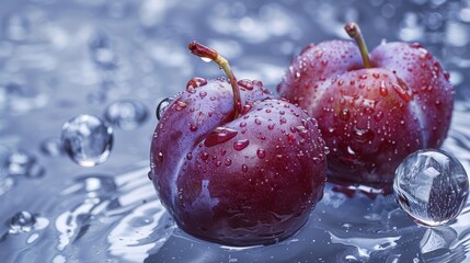 Plums floating in water, AI generated image