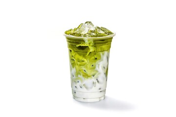 Ice milk green tea put on white background and isolate photo style.