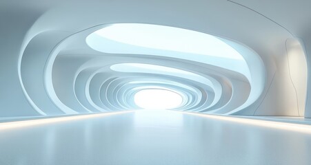 Obraz premium Futuristic Minimalistic Interior Space Design with Ambient Lighting and Curved Surfaces
