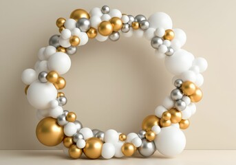 Elegant Gold, Silver, and White Balloon Circle