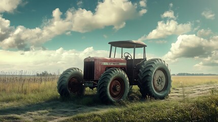Naklejka premium Vintage Tractor in a Field. Concept of Agriculture, Farming, and Rural Life.