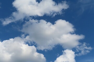 Heart shape cloud in blue sky,  natural clouds background 