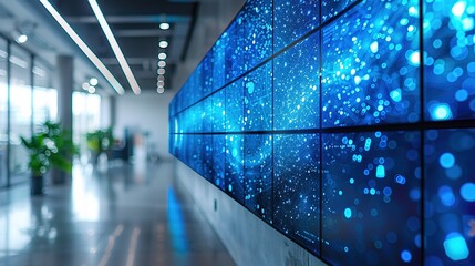 Wall of blue screens with a white background