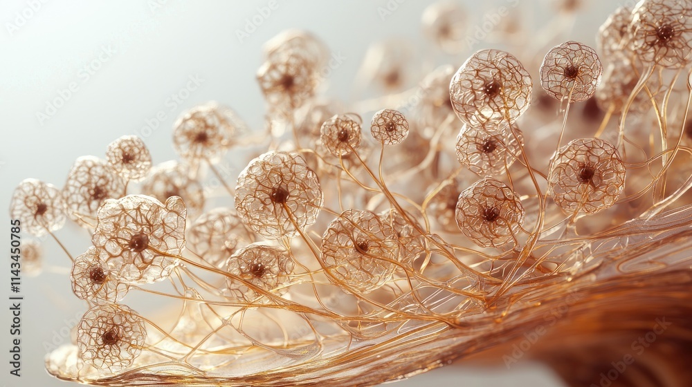 Poster An artistic representation of microorganisms with intricate structures, displayed on a light table with a neutral background to enhance visibility.