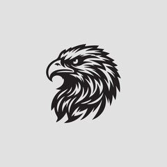 Eagle head, side face illustration work design for a logo, tattoo. A black and white eagle logo, represented with a vector graphic.Logo of an eagle with black colour.