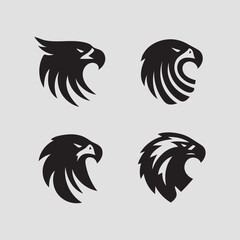 Eagle head, side face illustration work design for a logo, tattoo. A black and white eagle logo, represented with a vector graphic.Logo of an eagle with black colour.