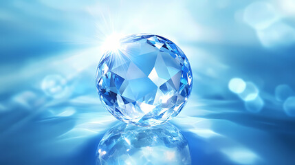 Crystal orb: a transparent, glowing orb with facets, floating mid air, radiating soft blue light, radiating a sense of mystique and wonder. Mystique. Illustration