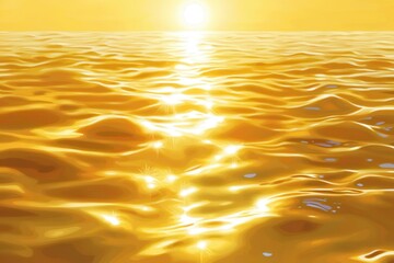 Golden Horizon: Sparkling Reflection on Calm Ocean Waters at Sunset, Enveloping the Scene in a Warm, Dreamy Glow of Nature’s Beauty