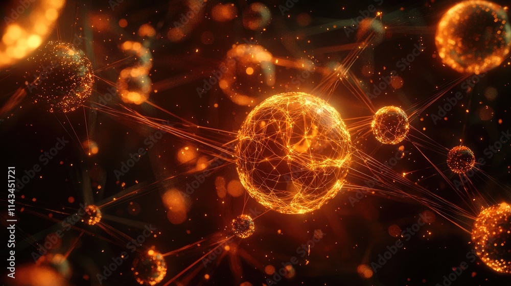 Aufkleber a detailed depiction of entangled particles represented by glowing orbs connected by vibrant beams o