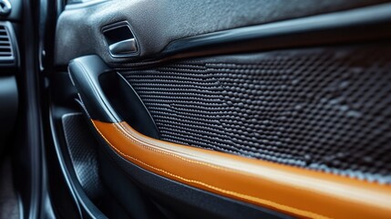 Close-up of a car door interior with textured design.