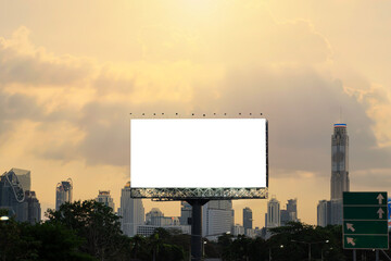 Obraz premium Billboard on Country Road. Blank billboard on light, city and urban in the night, can advertisement for display