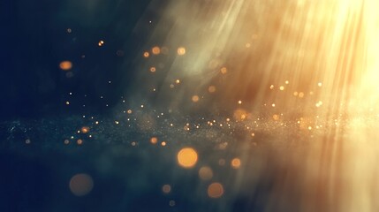 Obraz premium Golden Light Rays Illuminate Dark Surface With Sparkling Dust