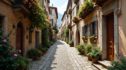 Fototapeta premium narrow street in the old town of island country