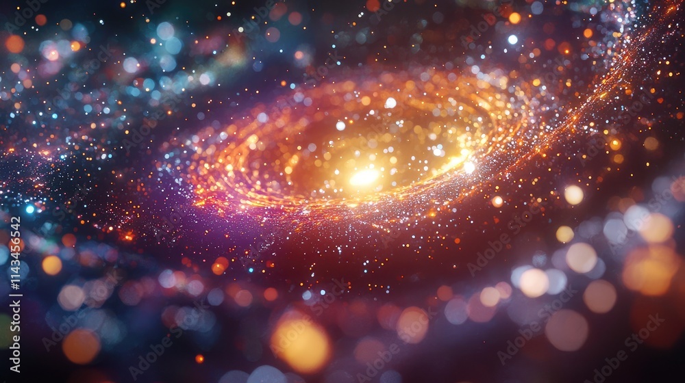 Poster a captivating scene of a black hole surrounded by glowing accretion disks, rendered in striking colo