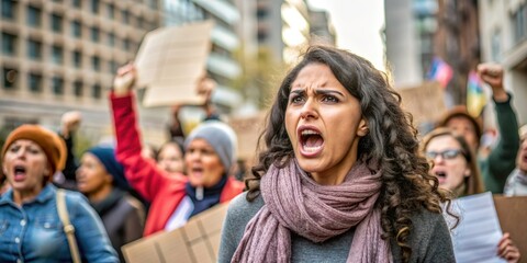 Fototapeta premium Lady expressing her opinion during a protest , demonstration, activism, protest, woman, empowerment, social justice