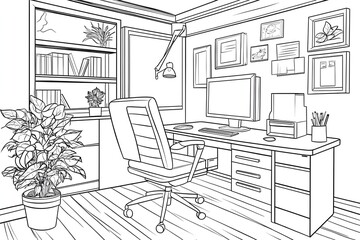 Fototapeta premium indoor, desk, horizontal, no people, furniture, photography, room, apartment, creativity, floor, laptop, pen, window, working, ideas, neat, contemporary, monitor, notebook, open, order, organization,