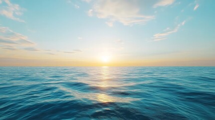 Fototapeta premium Serene Ocean Sunset with Gentle Waves and Tranquil Sky, Capturing the Peaceful Beauty of Nature's Evening Glow Above the Water Horizon