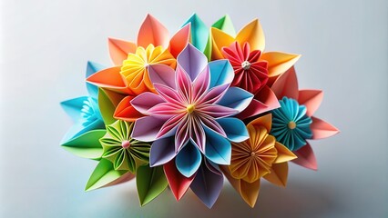 Obraz premium Delicate, hand-cut, origami paper flower with realistic petal texture and vibrant color