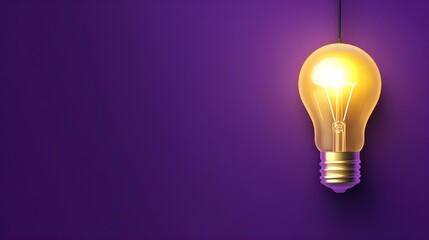 Glowing Light Bulb on Purple Background.