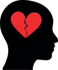Head Silhouette with Broken Heart Vector Illustration